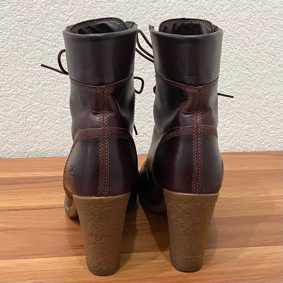 TIMBERLAND A18Z6 Glancy Burgundy Leather Lace-up Heeled Boots Size 7.5 - Picture 4 of 16